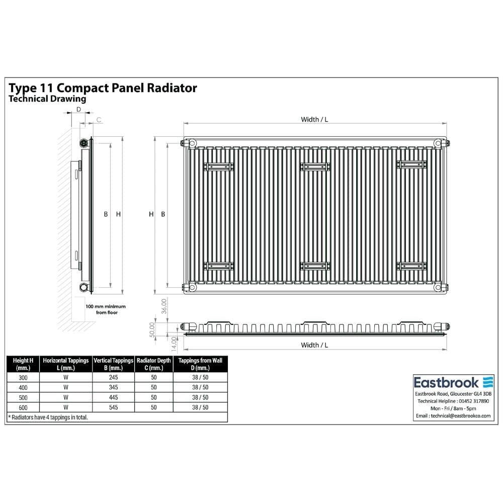 Aquarius Type 11 Aquarius Type 11 Compact Panel Radiator In Gloss White