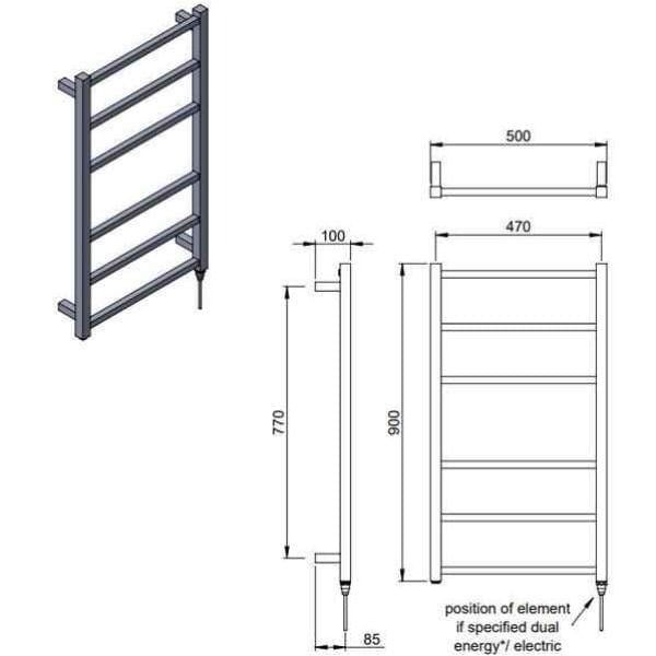 Vogue Designer Towel Radiator Vogue Ideal Straight Designer Towel Radiator in Polished Stainless Steel