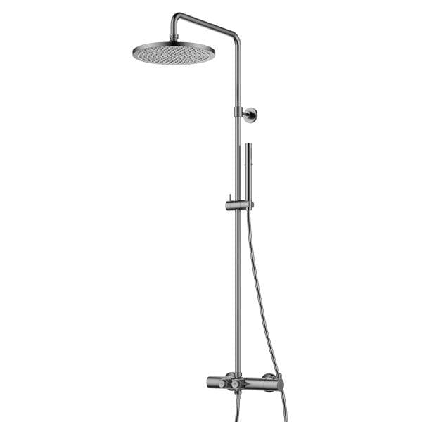 Flova Exposed Shower Set Chrome Flova Moonlight GoClick Thermostatic Shower Valve Set with Adjustable Riser, Rainshower Head and Pencil Handset