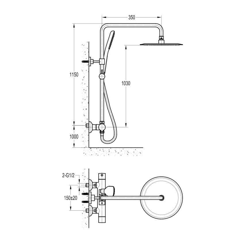 Flova Exposed Shower Set Flova Smart Exposed Thermostatic Shower Valve Set with 225mm Rainshower Head and 5-function Handset
