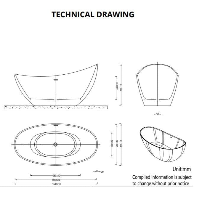 Imex Modern Freestanding Bath Imex Arco Slipper Bath 1600 x 760mm