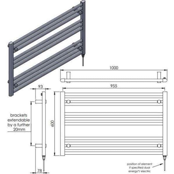 Vogue Ladder Rail Vogue Focus Horizontal Straight Towel Rail in Chrome