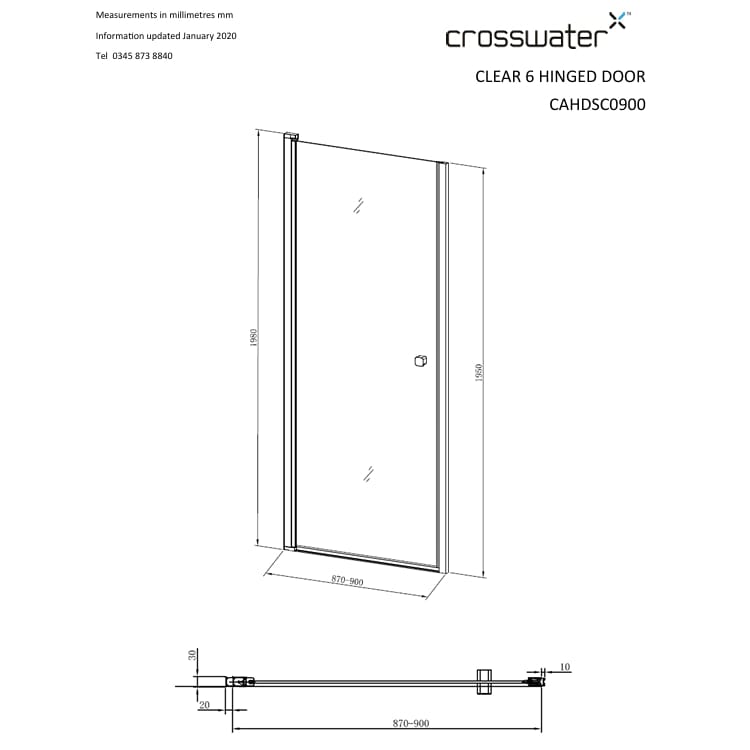 Aquarius Hinged Shower Door Crosswater Clear 6 Hinged Shower Door