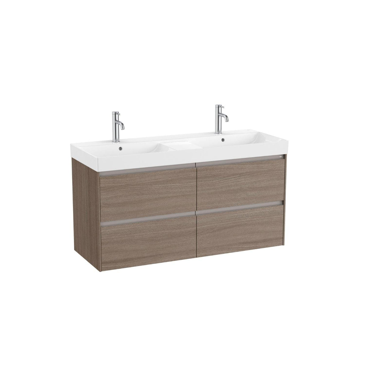 Roca Wall Mounted Vanity Unit Dark Elm Roca Ona 1200mm Wall Mounted Four Drawer Vanity Unit with Double Basin