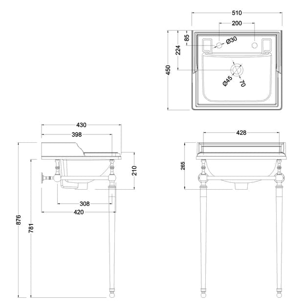 Burlington Washstand Burlington Classic 510mm Square Basin with Washstand