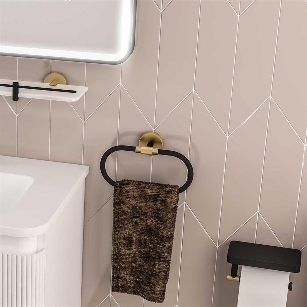 Eastbrook Towel Rails and Rings Eastbrook Catania Towel Ring in Matt Black with Brushed Brass