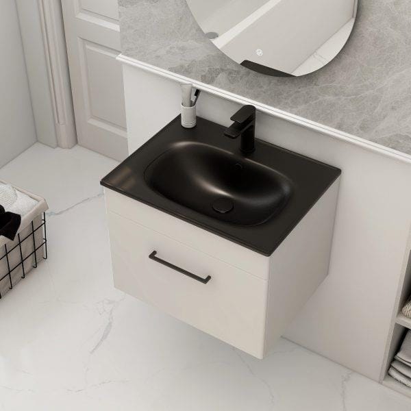 Imex Wall Mounted Vanity Unit Matt White / Black Imex Croma Wall Mounted Single Drawer 600mm Vanity Unit with 1 Tap Hole Basin