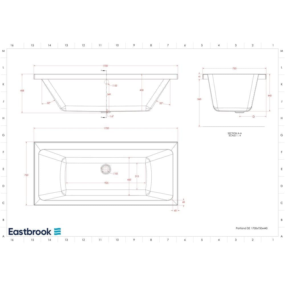 Eastbrook Double Ended Bath 1700 x 750mm / 5mm Eastbrook Portland Double Ended Bath