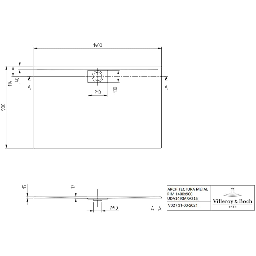Villeroy & Boch Rectangle Shower Tray Villeroy & Boch Architectura Metalrim Rectangular Shower Tray in Alpin White