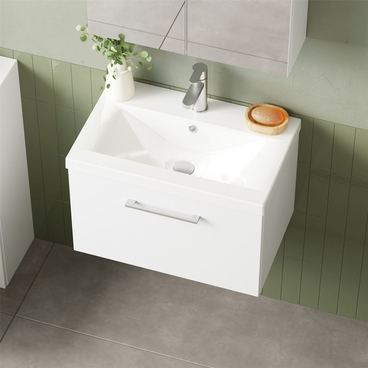 Aquarius Bathrooms Wall Mounted Vanity Unit Aquarius Brisbane 600mm Wall Hung 1 Drawer Vanity Unit with 1 Tap Hole Mid Edge Basin