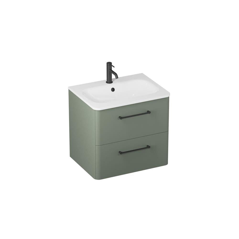 Britton Wall Mounted Vanity Unit Earthy Green / 1 Tap Hole Basin / Matt Black Britton Camberwell Wall Mounted 600mm Vanity Unit with Basin or Worktop