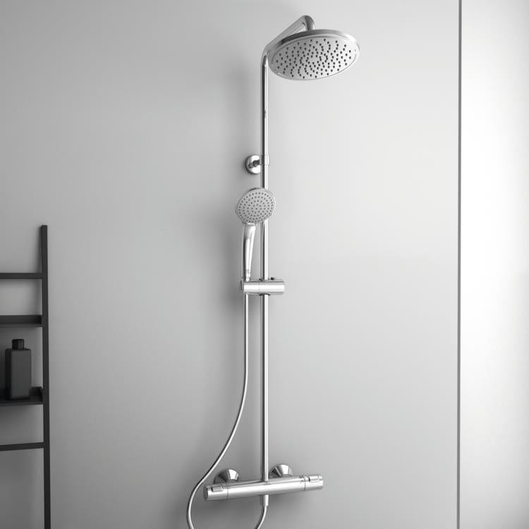 Ideal Standard Exposed Shower Set Ideal Standard Ceratherm T25 Exposed Thermostatic Shower Valve Set with Riser Kit, Showerhead and Handset in Chrome