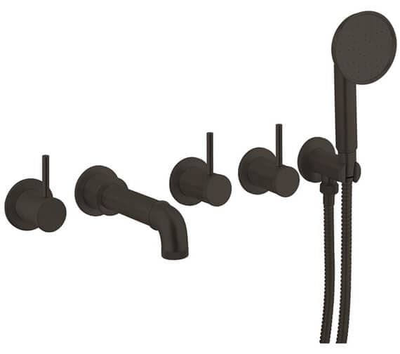 Crosswater 5 Tap Hole Bath Set Carbon Black Crosswater MPRO Industrial 5 Hole Bath Filler with Spout and Shower Handset