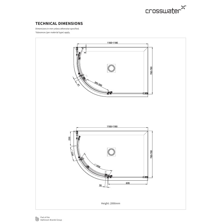 Crosswater Optix Single Door Quadrant Shower Enclosure