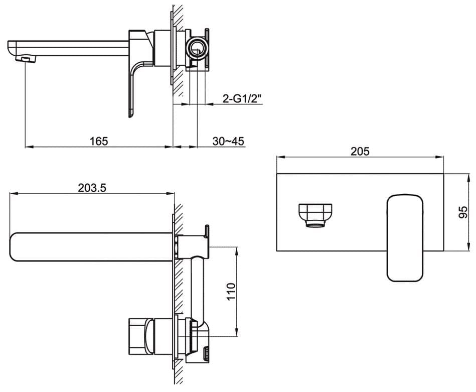 Imex Wall Mounted Basin Tap Imex Blade 2 Hole Wall Mounted Basin Mixer Tap