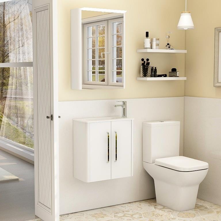 Imex Cloakroom Vanity Unit White Gloss Imex Suburb Wall Mounted 500mm Double Door Cloakroom Vanity Unit with Basin