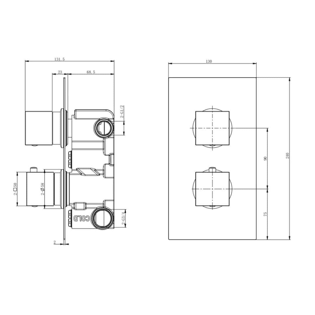 Aquarius Concealed Shower Valve Aquarius RainLux Square 2 Outlet Concealed Shower Valve