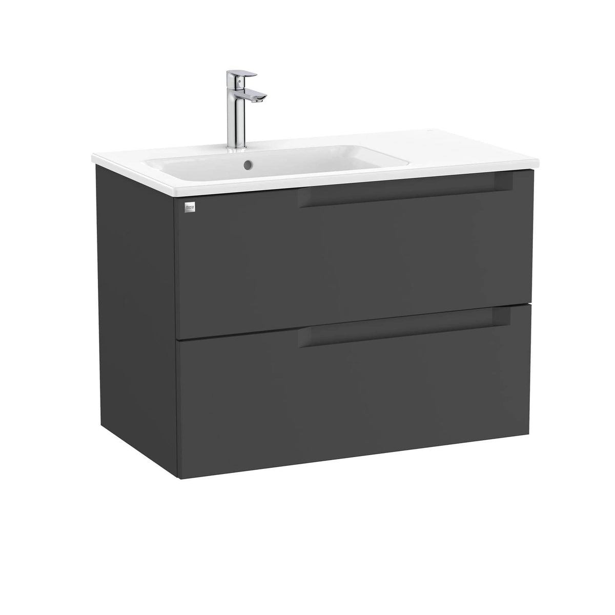 Roca Wall Mounted Vanity Unit Matt Black / Left Hand Roca Aleyda 800mm Wall Mounted Two Drawer Vanity Unit with Basin