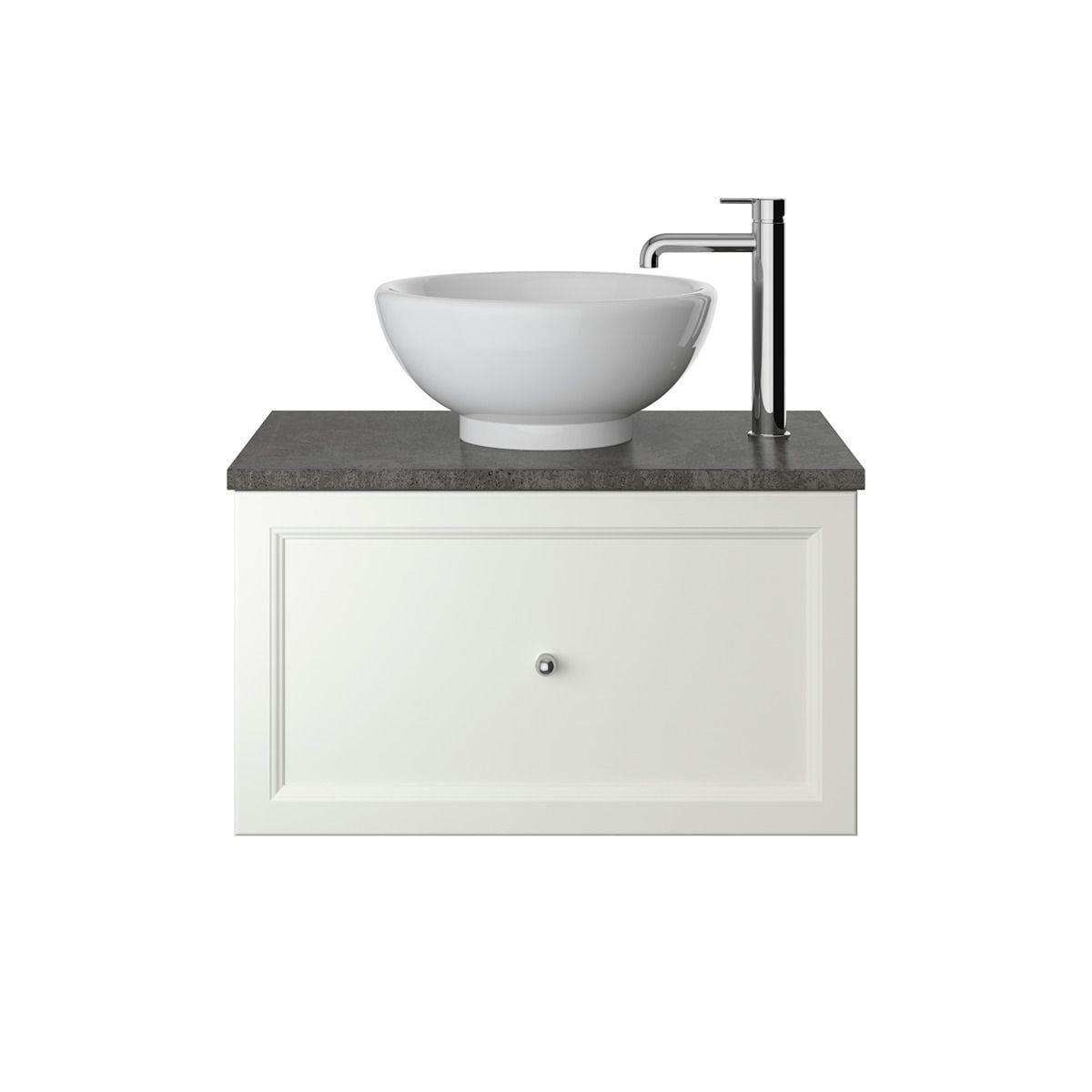 Heritage Wall Mounted Vanity Unit Chantilly / Dark Concrete Worktop Heritage Caversham Wall Mounted Vanity Unit with Basin or Worktop - 700mm - One Drawer