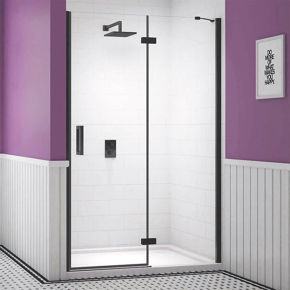 Merlyn Hinged Shower Door Matt Black / 1200+ adj (1200-1240mm) Merlyn Ionic Essence Frameless Hinged Shower Door and Inline Panel