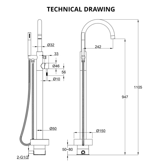 Imex Freestanding Bath Filler Imex Ravine Floor Standing Bath Shower Mixer with Hose and Handset