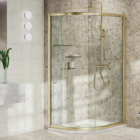 Aquarius Quadrant Shower Enclosure Brushed Brass / 1000mm x 800mm Aquarius Pluvia 8mm Quadrant Single Sliding Shower Door