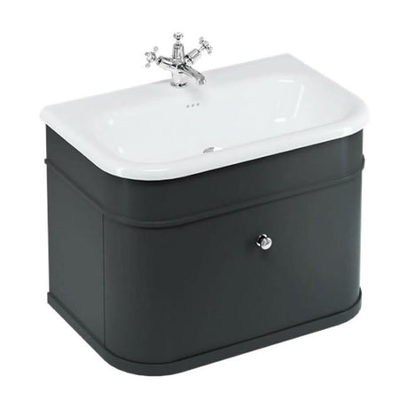 Burlington Wall Mounted Vanity Unit Matt Black / Ceramic Basin - 3 Tap Hole / Chrome Burlington Chalfont 750mm Wall Mounted Single Drawer Vanity Unit with Basin