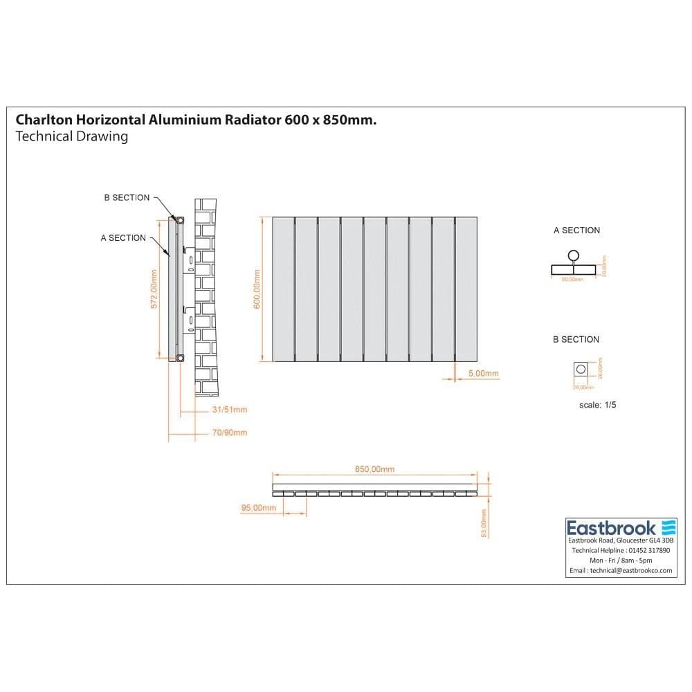 Eastbrook Panel Radiator Eastbrook Charlton Horizontal Aluminium Designer Radiator in Matt Anthracite
