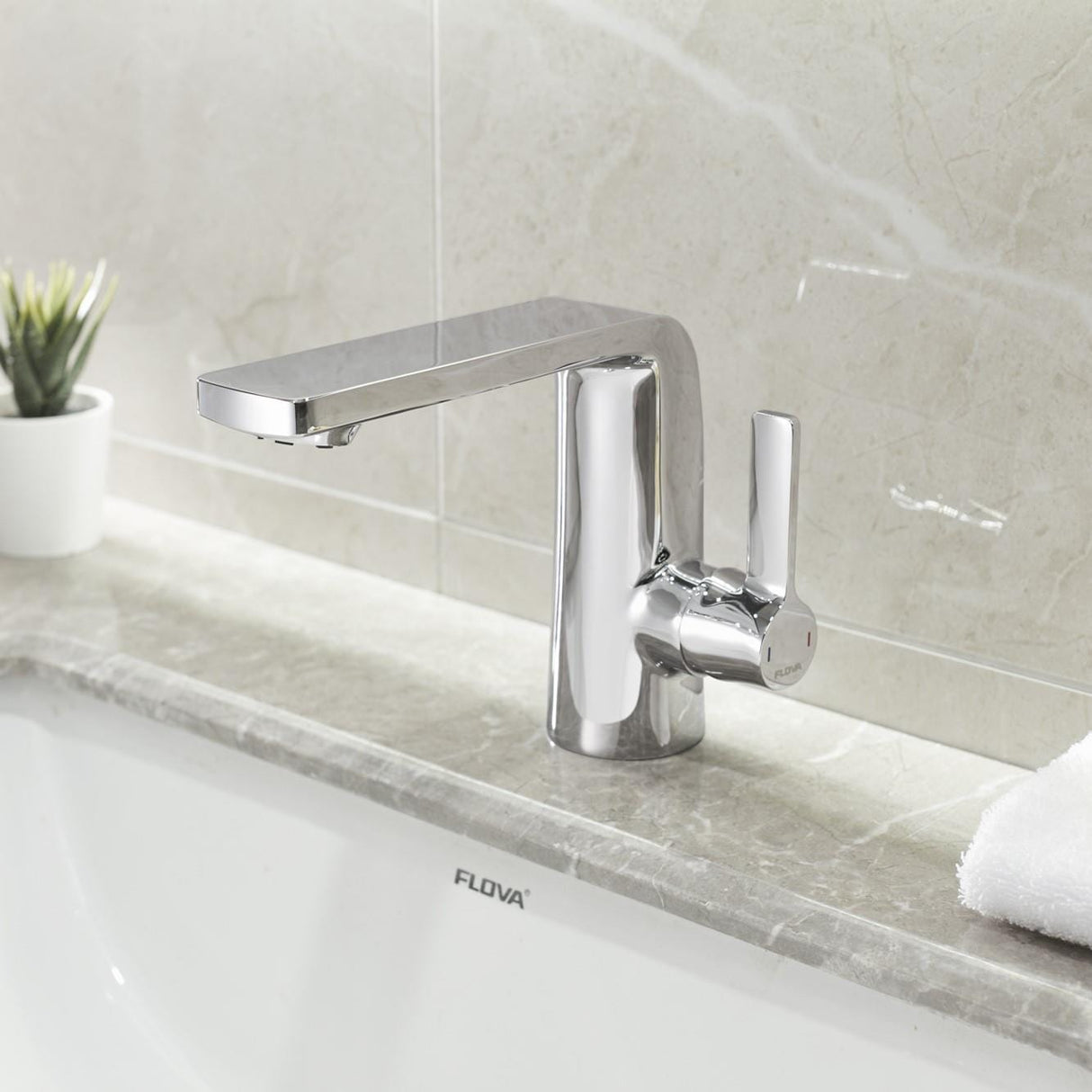Flova Mono Basin Tap Flova Fusion Mono Basin Mixer Tap with Clicker Waste in Diamond Chrome