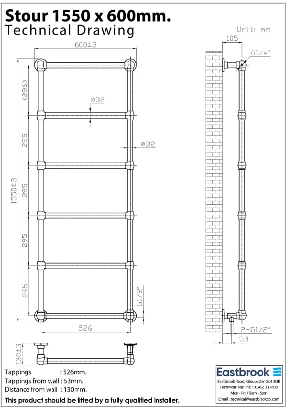 Eastbrook Traditional Towel Rail Eastbrook Stour Vertical Traditional Heated Towel Rail in Matt White