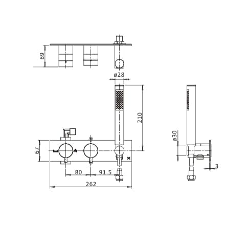 Crosswater Concealed Shower Valve Crosswater MPRO 2 Outlet, 2 Handle Horizontal Concealed Thermostatic Shower Valve with Handset