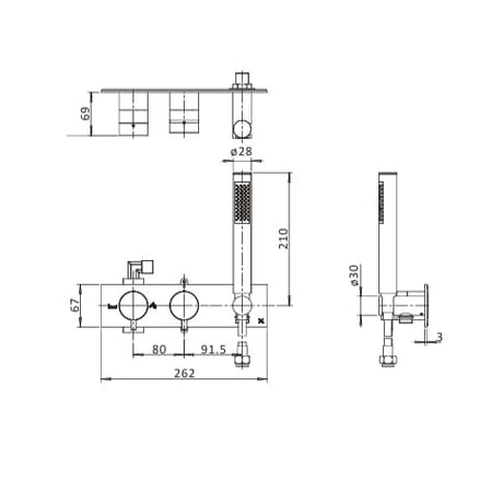 Crosswater Concealed Shower Valve Crosswater MPRO 2 Outlet, 2 Handle Horizontal Concealed Thermostatic Shower Valve with Handset