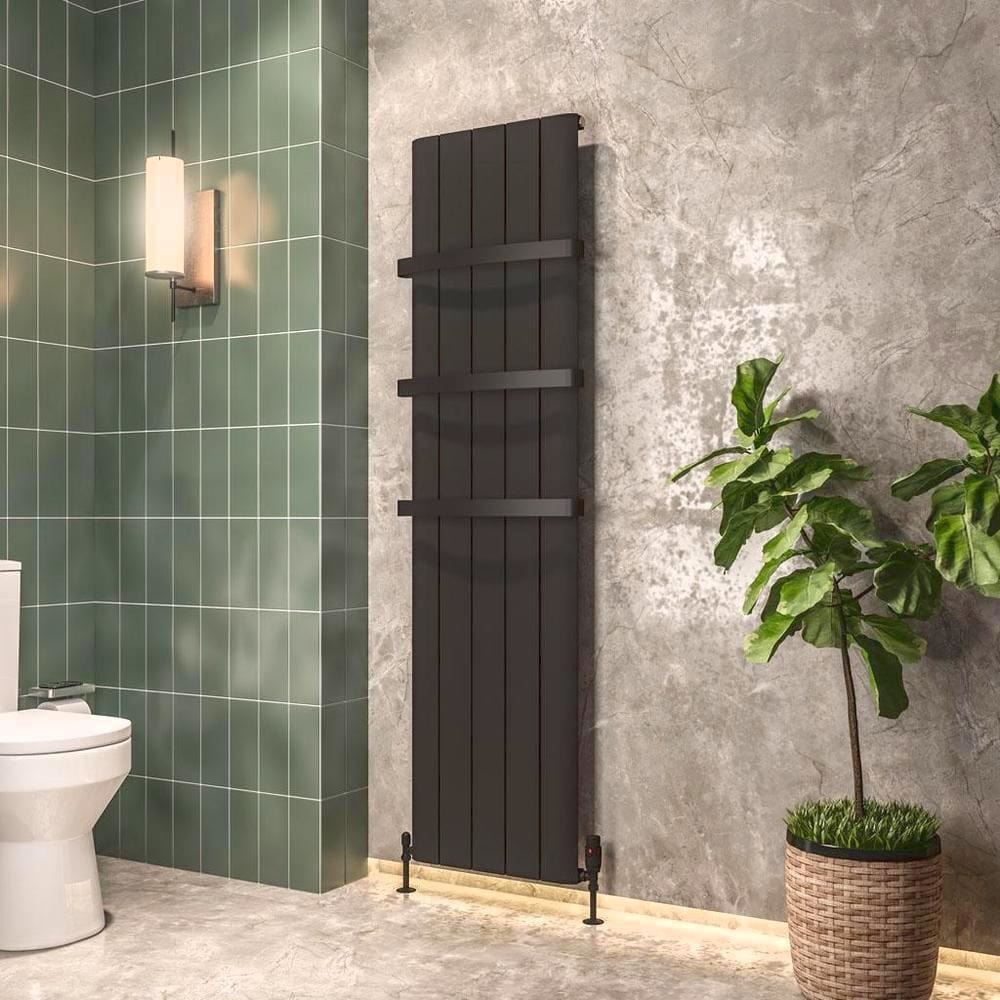 Eastbrook Panel Radiator 1800 x 470 / Electric Only Eastbrook Peretti Straight Vertical Aluminium Radiator in Matt Black