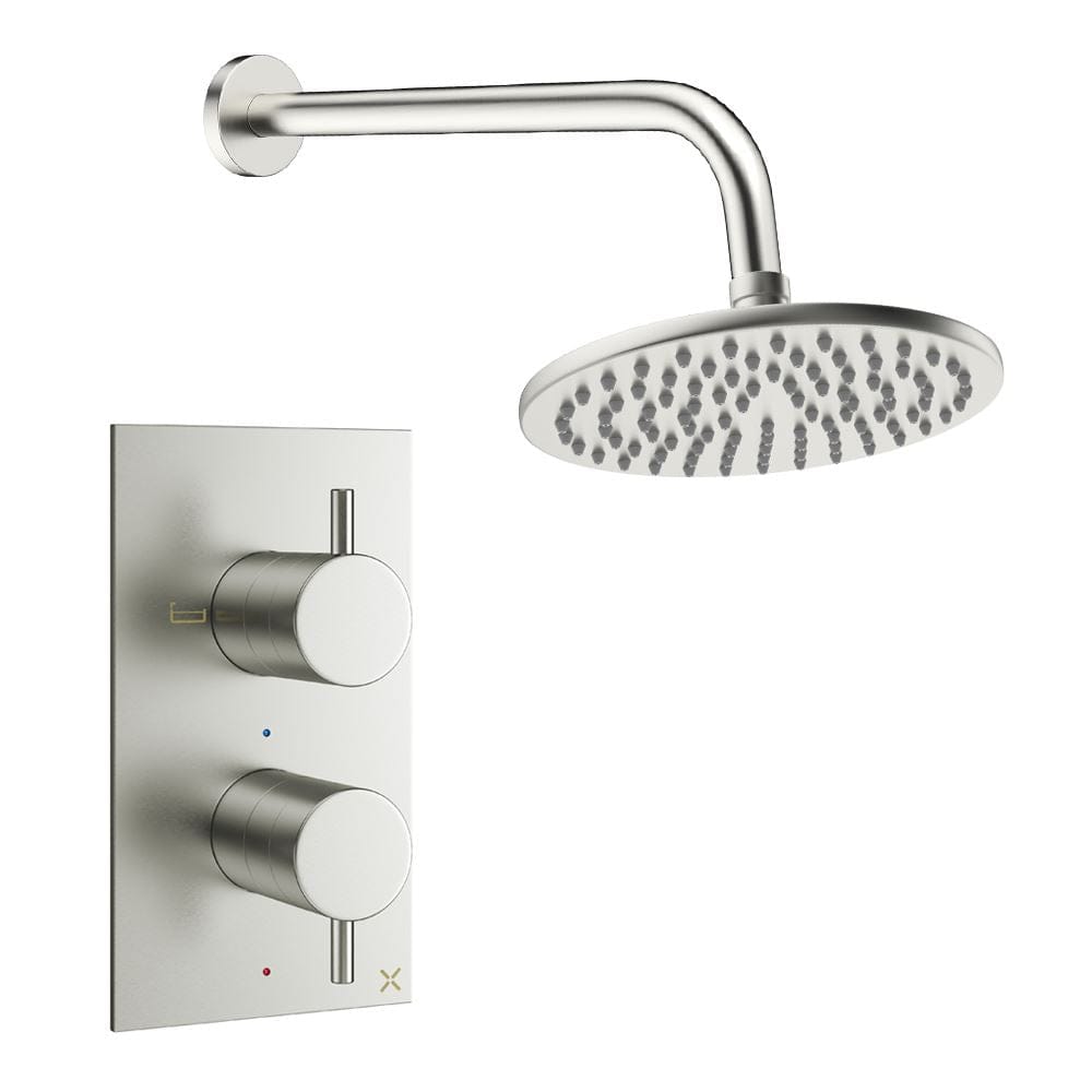 Crosswater Concealed Shower Set Brushed Nickel / Wall Arm / 200mm Crosswater Design 2 Handle 1 Outlet Shower Set