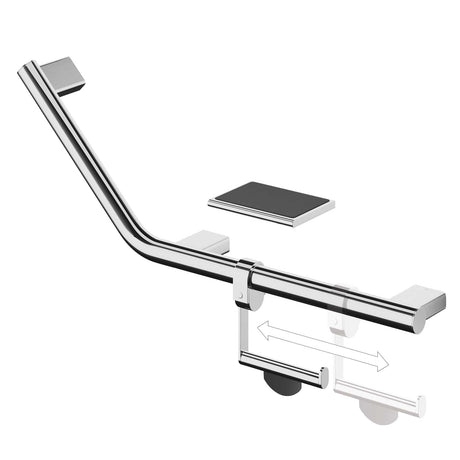 HiB Grab Rail/Bar Left HiB Angled Grab Rail with Toilet Roll Holder & Shelf with Anti-Slip Mat
