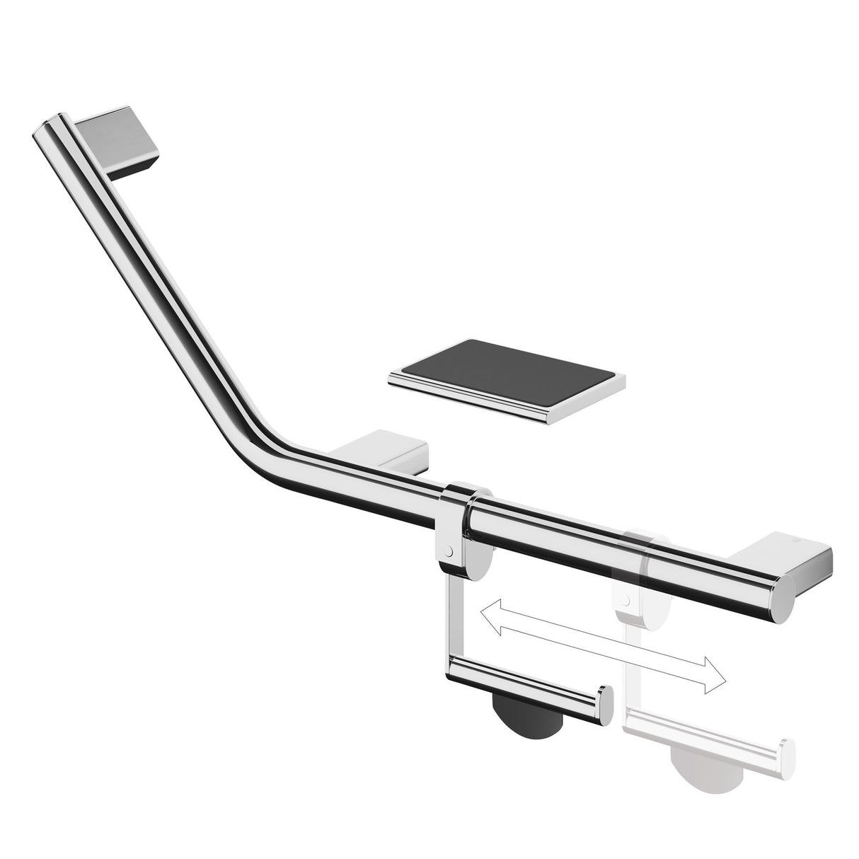 hib. Angled Grab Rail with Toilet Roll Holder & Shelf with Anti-Slip Mat