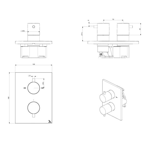 Crosswater Concealed Shower Valve Crosswater MPRO Crossbox 2 Outlet Multi-Flow Trimset