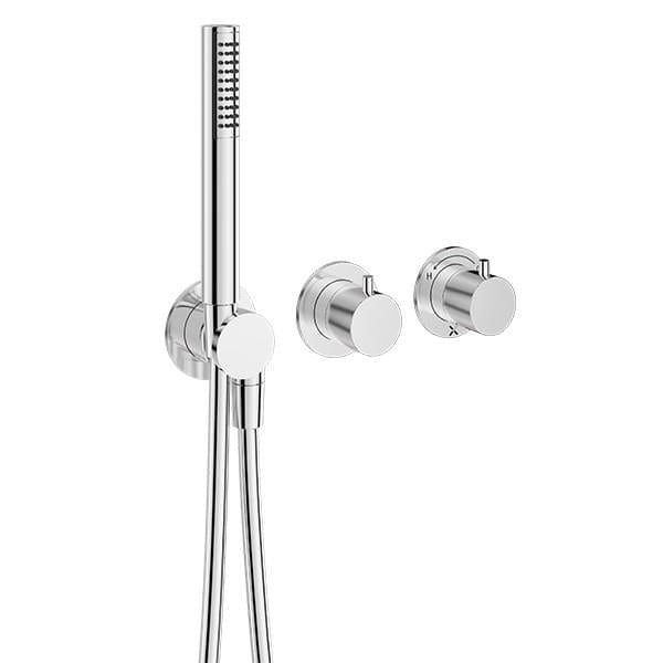 Crosswater Concealed Shower Valve Chrome Crosswater MPRO Module 3 Outlet, 2 Handle Concealed Thermostatic Shower Valve with Shower Handset