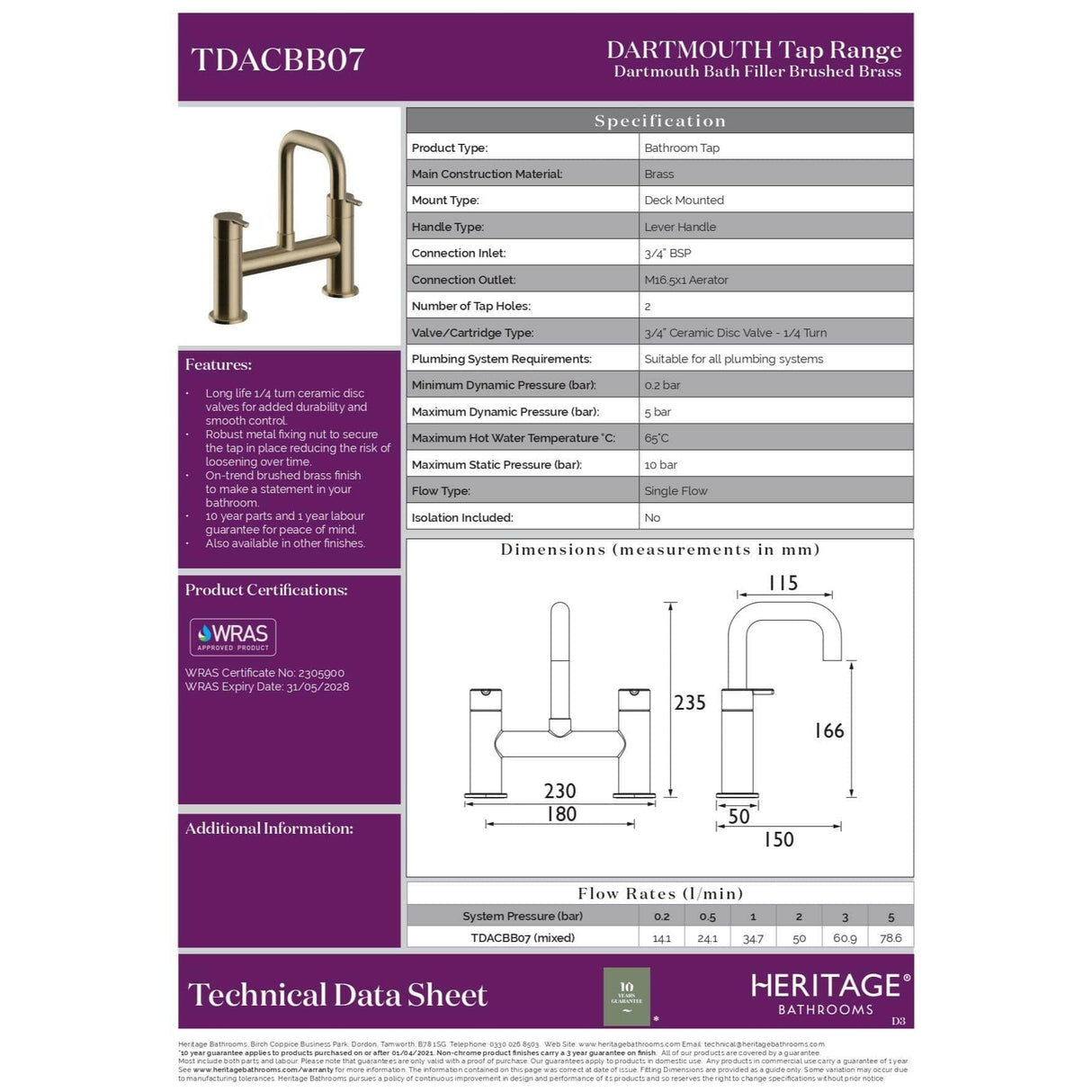 Heritage Bath Mixer Heritage Dartmouth Bath Filler Tap