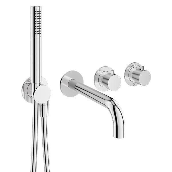 Crosswater Concealed Shower Valve Chrome Crosswater MPRO Module 2 Outlet, 2 Handle Concealed Thermostatic Shower Valve with Bath Spout and Shower Handset