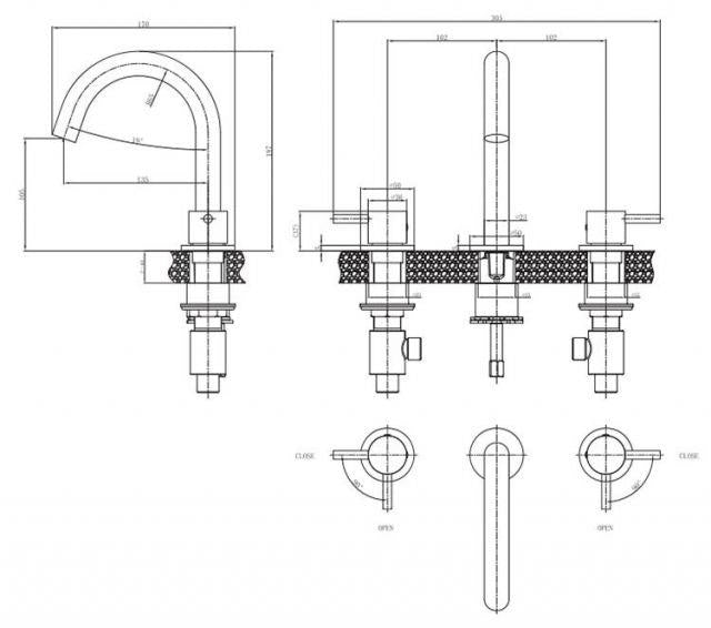 Crosswater MPRO 3 Hole Basin Mixer Tap