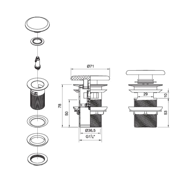 Crosswater Basin Waste Crosswater White Ceramic Basin Click Clack Slotted Basin Waste in Chrome