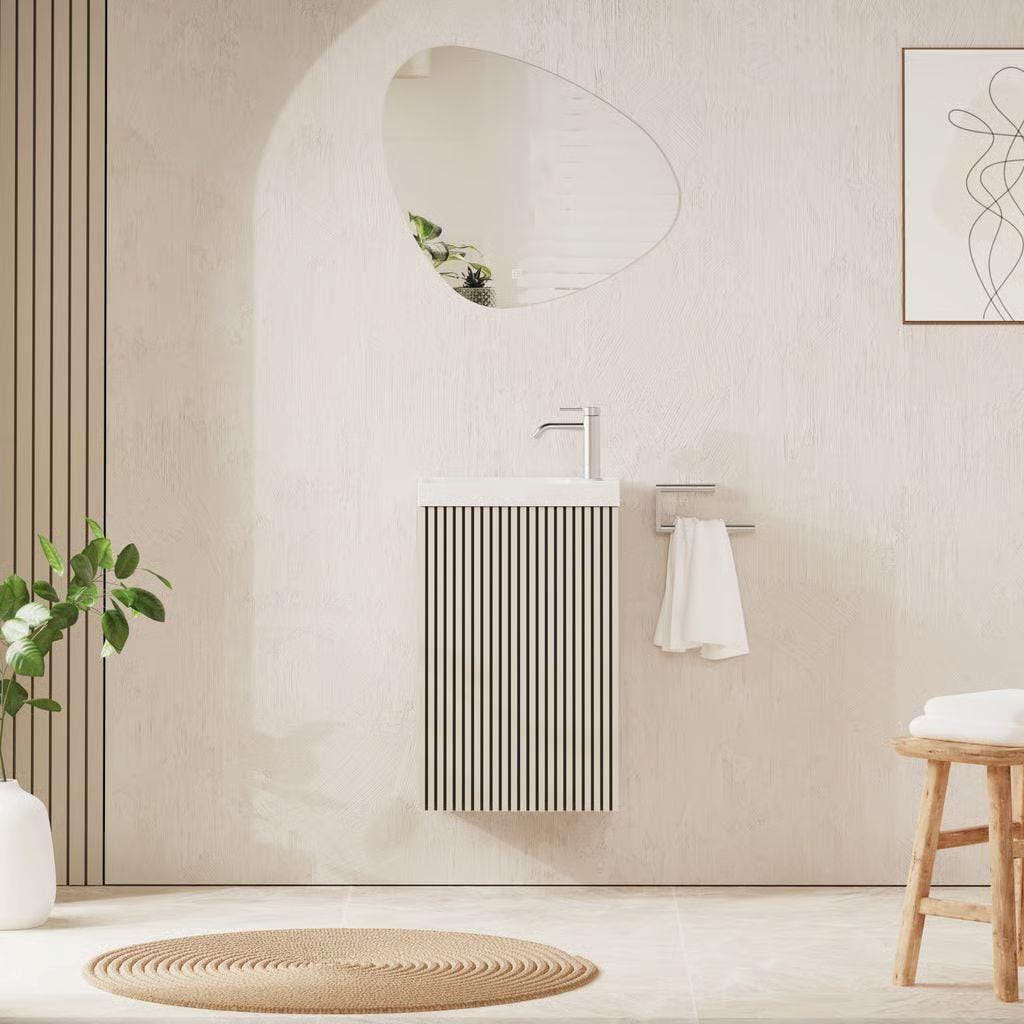 Crosswater Cloakroom Vanity Unit Warm Stone Crosswater Limit Cloakroom Wall Mounted 400mm Single Door Vanity Unit with Basin