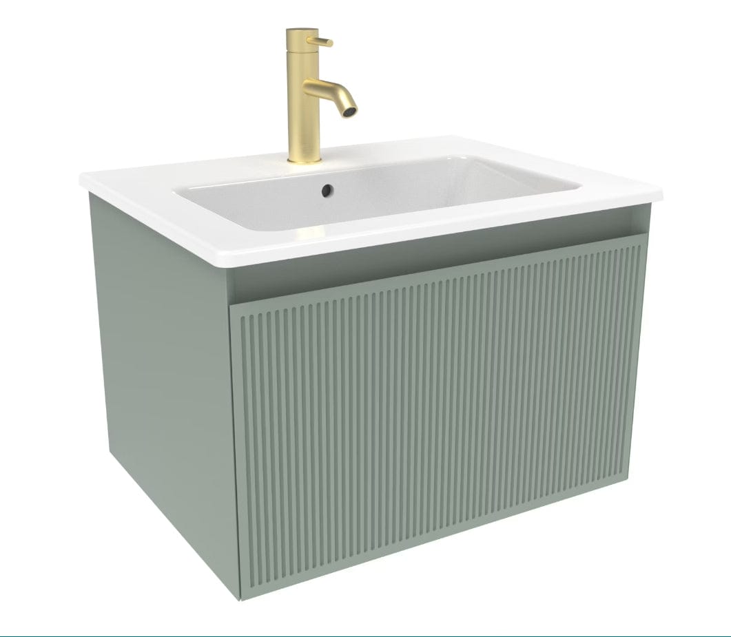 Saneux Wall Mounted Vanity Unit Matte Sage / 1 Hole Saneux Monument Vanity Unit With Basin - 600 x 470mm - One Drawer - Wall Mounted