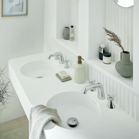 VADO 3 Tap Hole Basin Set Vado Arrondi 3 Hole Cross Handle Basin Mixer Tap in Chrome