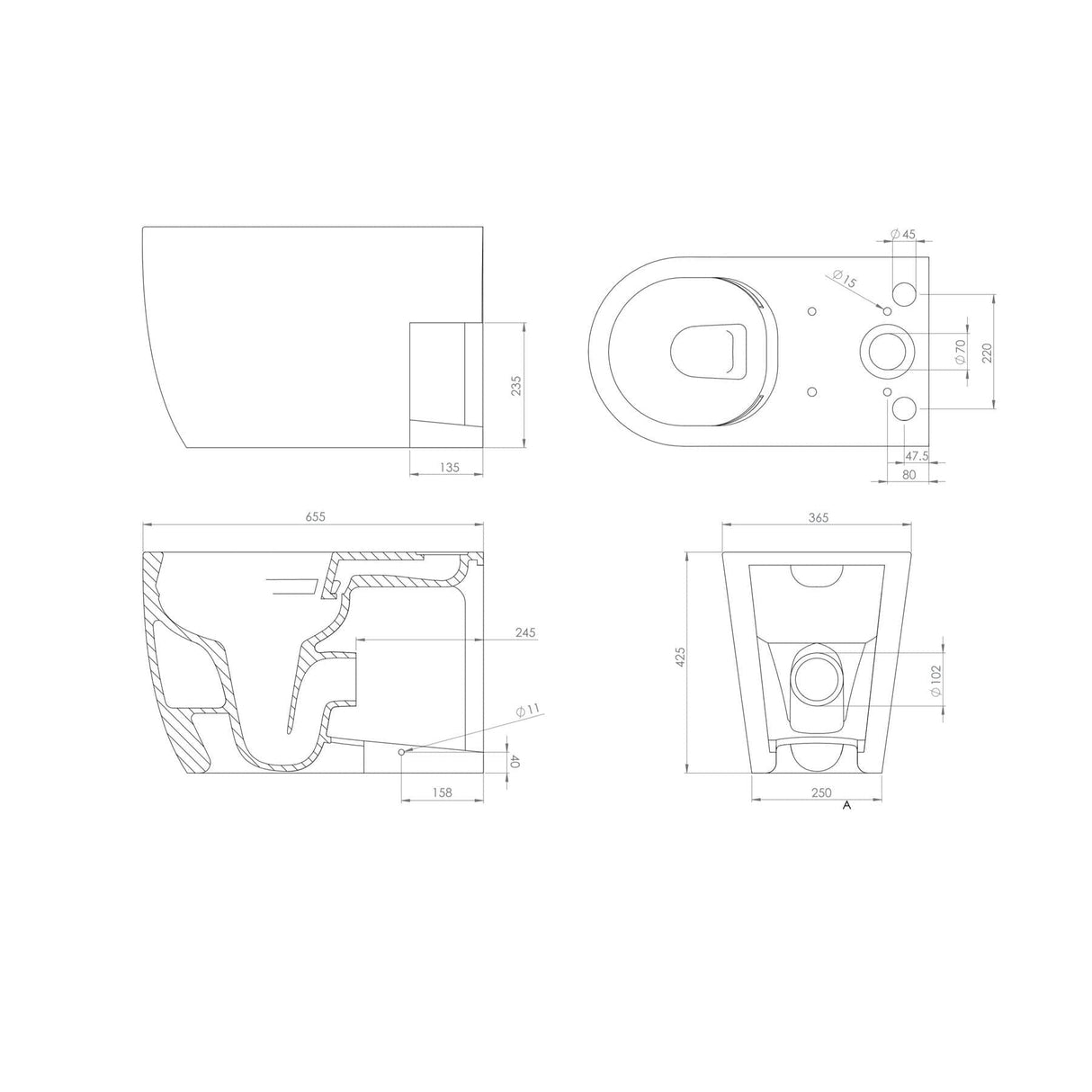 Saneux Close Coupled Toilet Saneux Uni Close Coupled Rimless Toilet - Right or Left Hand Soil Exit - with Soft Close Seat