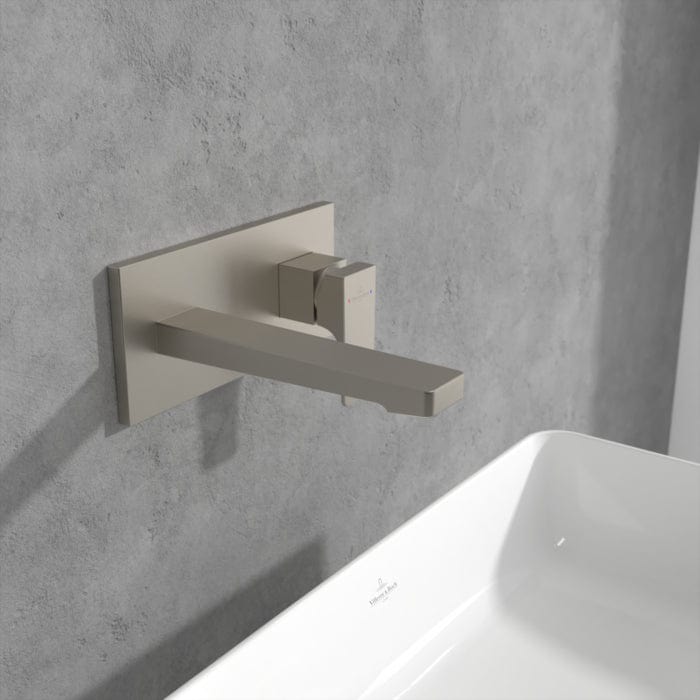 Villeroy & Boch Wall Mounted Basin Tap Brushed Nickel Villeroy & Boch Architectura Single Lever Basin Mixer Tap with Push Open Waste