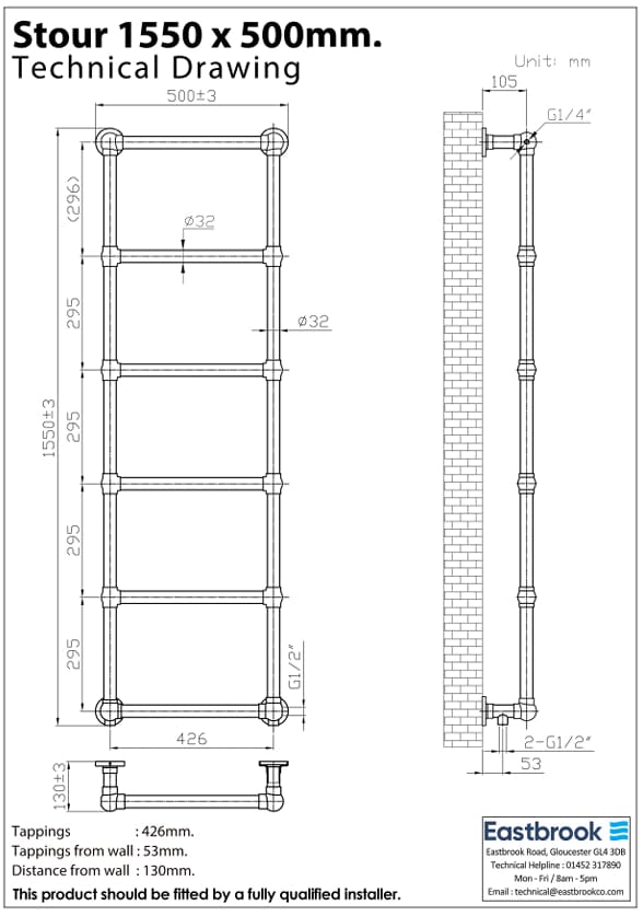Eastbrook Traditional Towel Rail Eastbrook Stour Vertical Traditional Heated Towel Rail in Anthracite