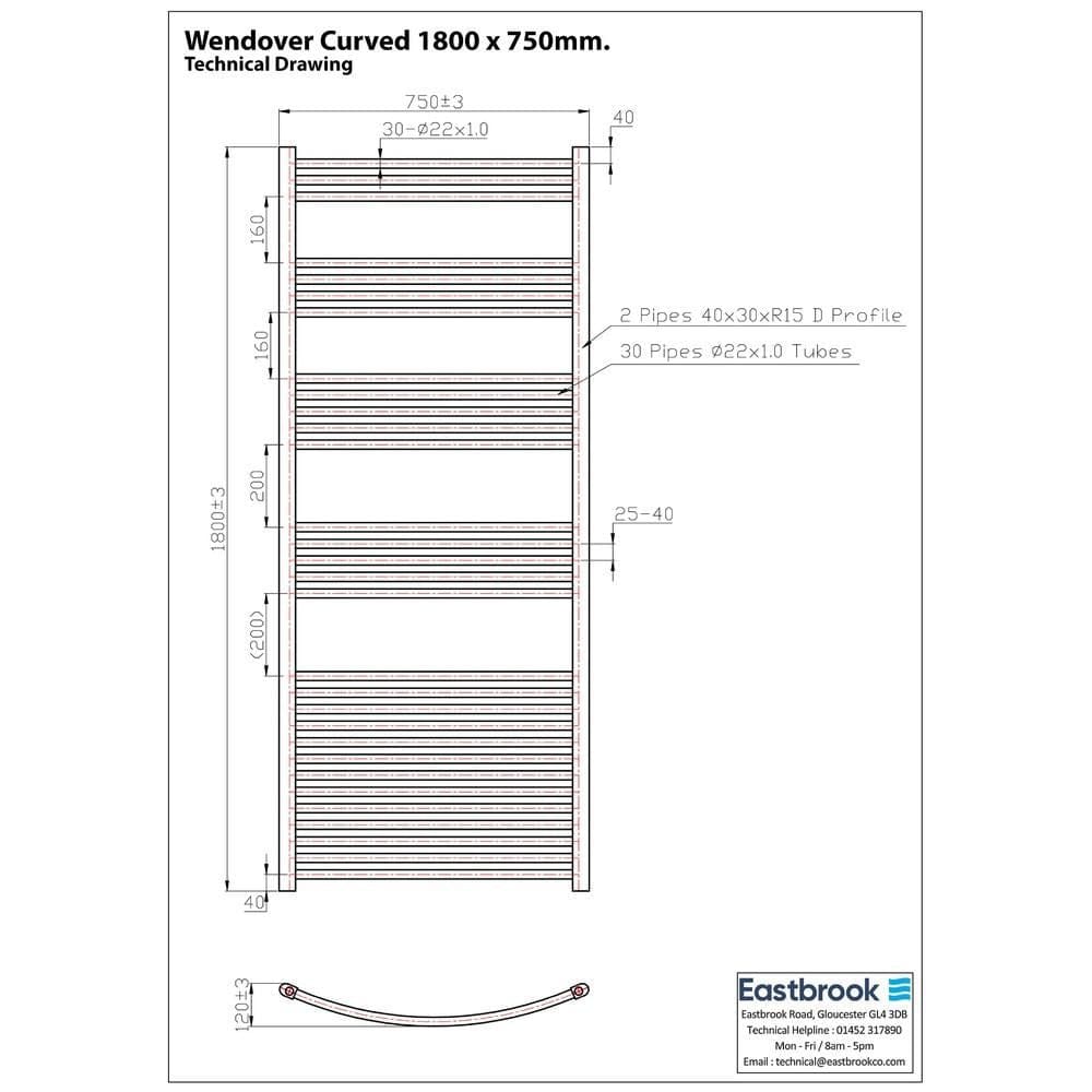 Eastbrook Wendover Curved Vertical Heated Towel Rail in Chrome