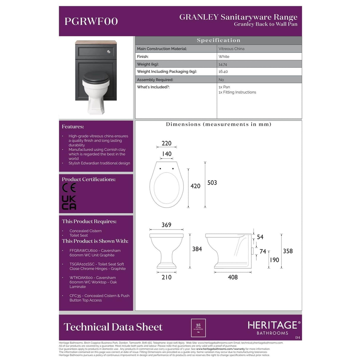 Heritage Back to Wall Toilet Heritage Granley Back to Wall Toilet